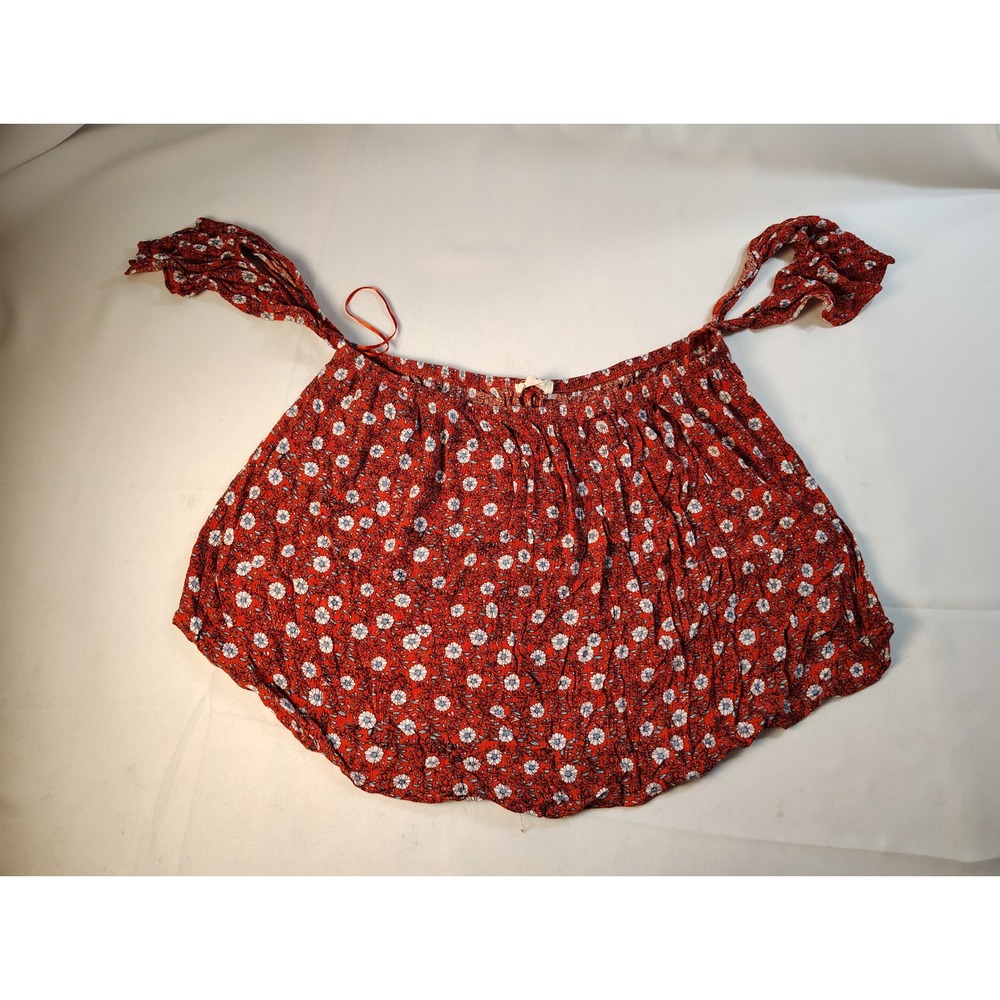 Elodie Floral Off Shoulder Crop Top Boho Summer Festival Ruched Red Size L